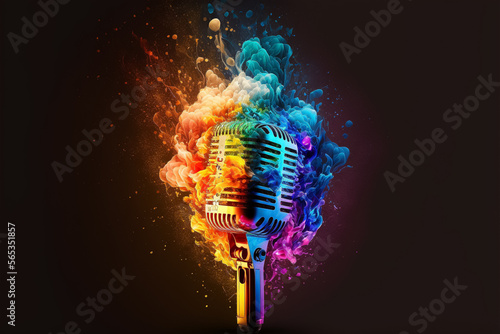 A microphone with flames of different colors. Generative ai