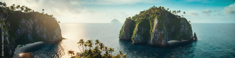 Illustration photo of a hidden lost island in the middle of the sea, ultrawide