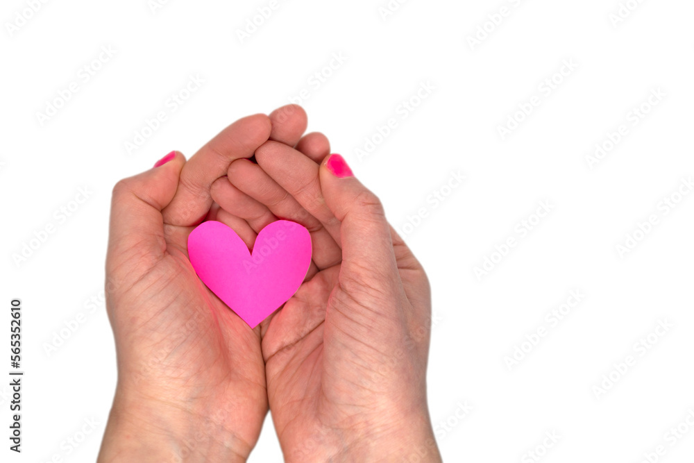 Paper heart in female hands.