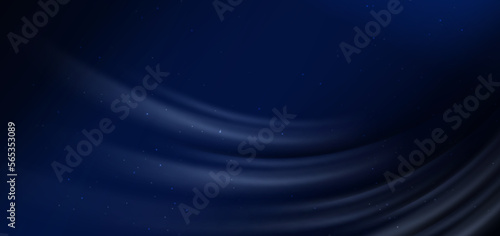Elegant dark blue curved line on dark blue background with sparkle and copy space for text. Template premium award design.