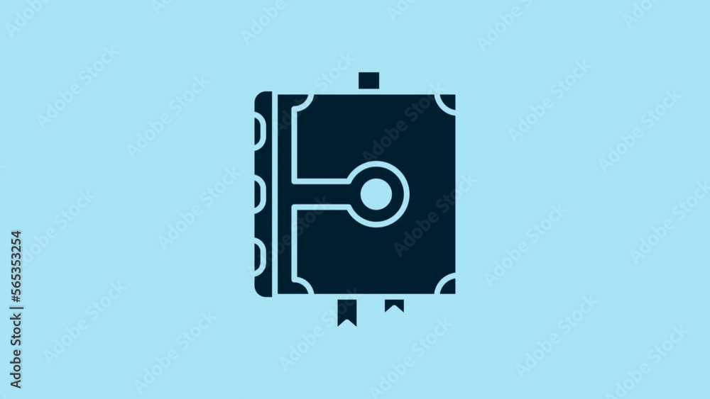 Blue Ancient magic book with alchemy recipes and mystic spells and enchantments icon isolated on blue background. 4K Video motion graphic animation Blue Ancient magic book with alchemy recipes and mystic spells and enchantments icon isolated on blue background. 4K Video motion graphic animation