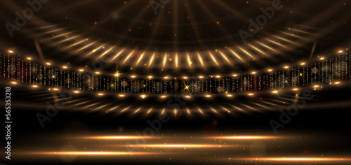 Elegant golden dot glowing with lighting effect sparkle on black background. Template premium award design.