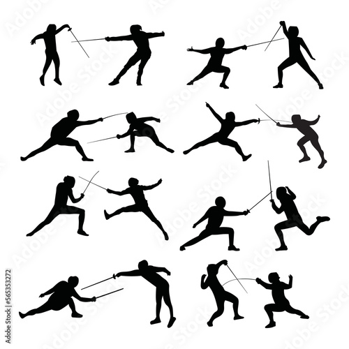 Set fencing silhouette vector illustration