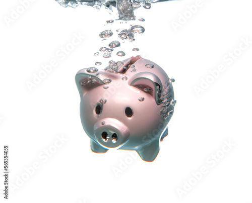 piggy bank drowning white background