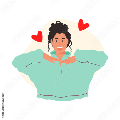Healthy mentality and self care illustration set. Happy woman feel confident, relax, accept and love herself.