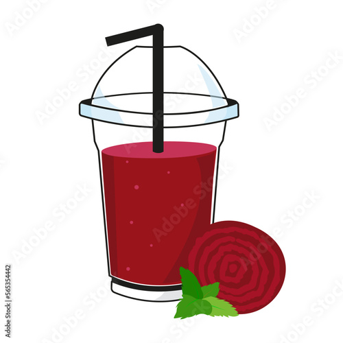 illustration of juice from beetroot in a plastic glass. vector illustration. with elements of beets