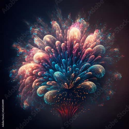 light, star, fireworks, explosion, fractal, color, design, illustration, space, celebration, pattern, wallpaper, fire, art, vector, flower, night, glow, black, bright, blue, purple, Generative, AI,