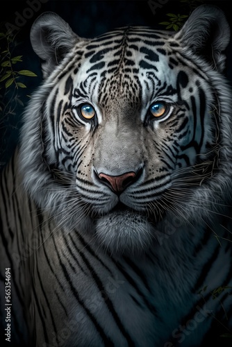Portrait Of White Tiger - Digital Ai Illustration Background 
