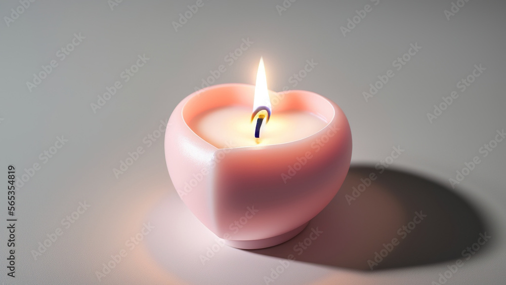 A heart-shaped candle, the soft glow casting a warm light on the surrounding area. A Valentine’s Day and Wedding Anniversary special romantic love background. Generative AI. A heart-shaped candle, the soft glow casting a warm light on the surrounding area. A Valentine’s Day and Wedding Anniversary special romantic love background. Generative AI.