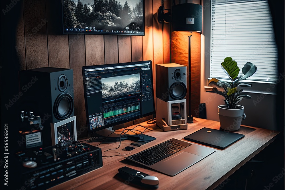 home studio for podcaster or youtuber. Ai Generative home studio for podcaster or youtuber. Ai Generative