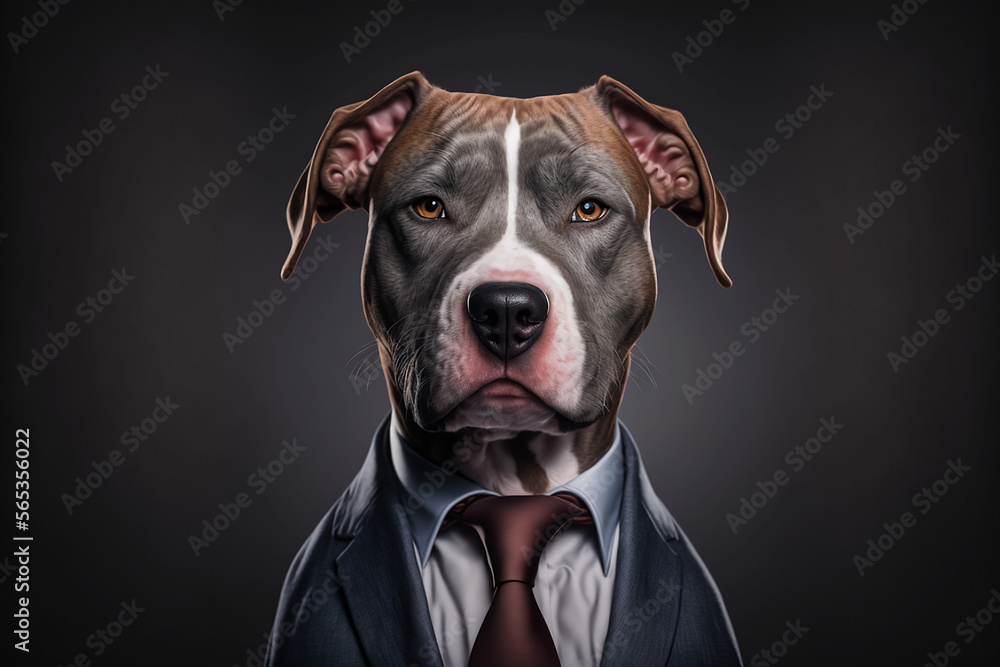 Pitbull Dog Wearing A Formal Business Suit