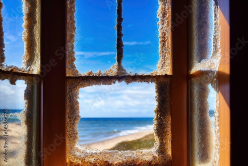 Illustration photo of view at the seaside trough a window