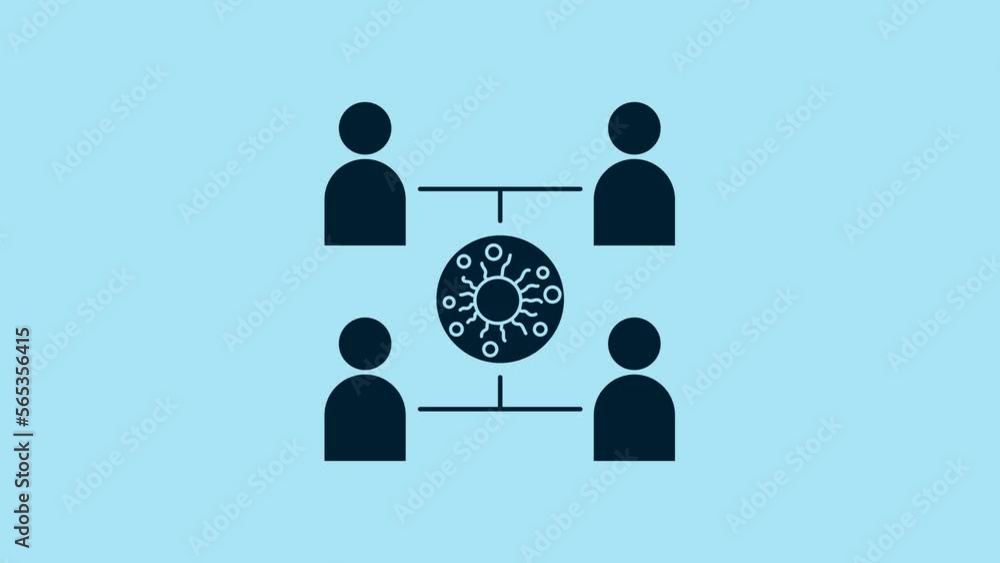 Blue Virus spread icon isolated on blue background. Coronavirus infection infographics. 4K Video motion graphic animation Blue Virus spread icon isolated on blue background. Coronavirus infection infographics. 4K Video motion graphic animation