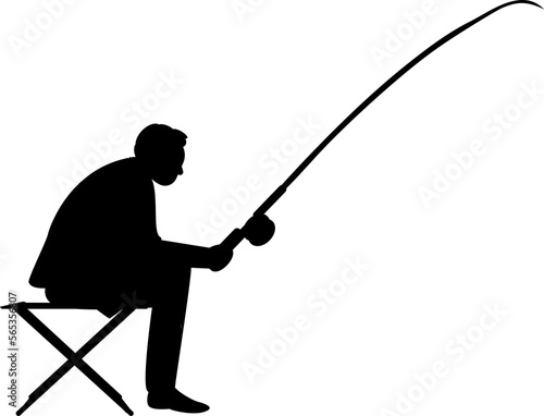 silhouette of a man fishing while sitting