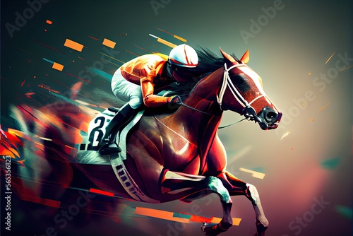 Valokuvatapetti Horses sport, horse racing in track. Ai Generative