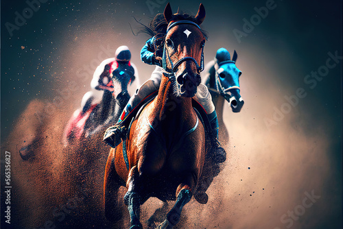 Fotografie, Tablou Horses sport, horse racing in track. Ai Generative