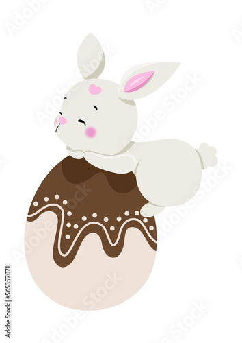 Cute bunny with chocolate easter egg