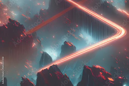 Red laser moving in rocky mountains IA