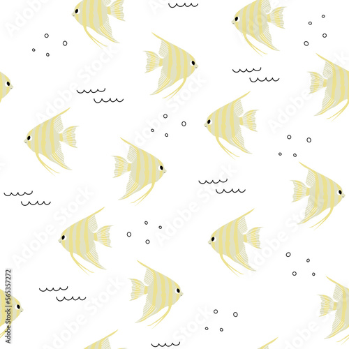 Vector seamless pattern with scalaria fish.Underwater cartoon creatures.Marine background.Cute ocean pattern for fabric, childrens clothing,textiles,wrapping paper photo