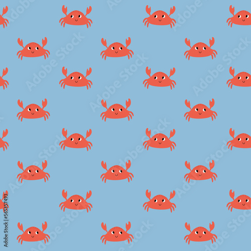 Vector seamless pattern with crab.Underwater cartoon creatures.Marine background.Cute ocean pattern for fabric, childrens clothing,textiles,wrapping paper
