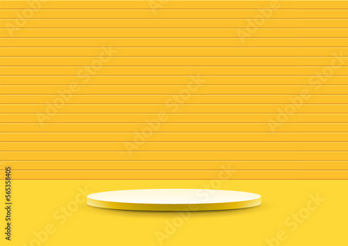 3D realistic empty white podium platform stand with yellow minimal wall scene background