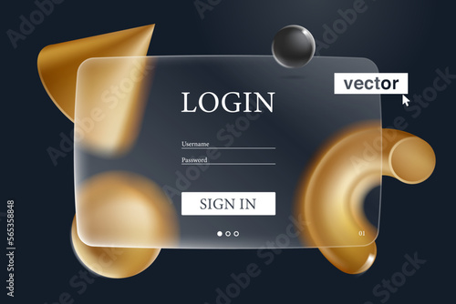 Glassmorphism vector luxury and jewelry landing page template. Mobile app login and signup UI concept.