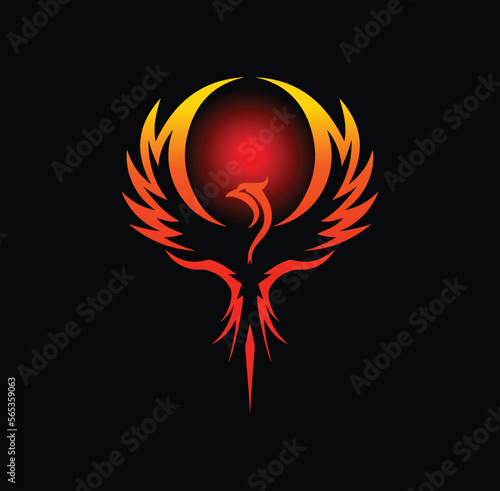 phoenix logo with black background, great and strong bird.