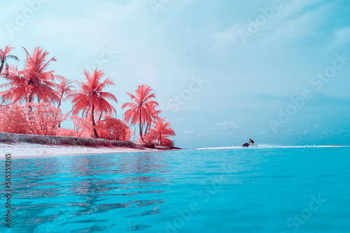 tropical island in the maldives in infrared