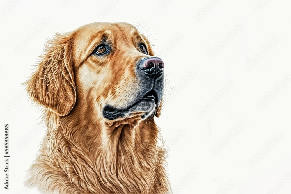 golden retriever dog portrait three-quarter view isolated on white background colourised sketch generative AI golden retriever dog portrait three-quarter view isolated on white background colourised sketch generative AI