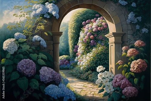 Flower garden with an old s...