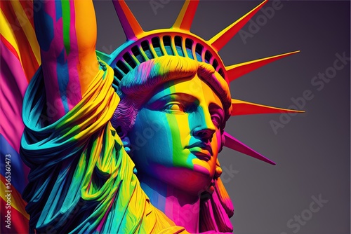 statue of liberty in the rainbow colors. LGBTQ community advocates for tolerance towards gender, sexuality and identity illustration generative ai