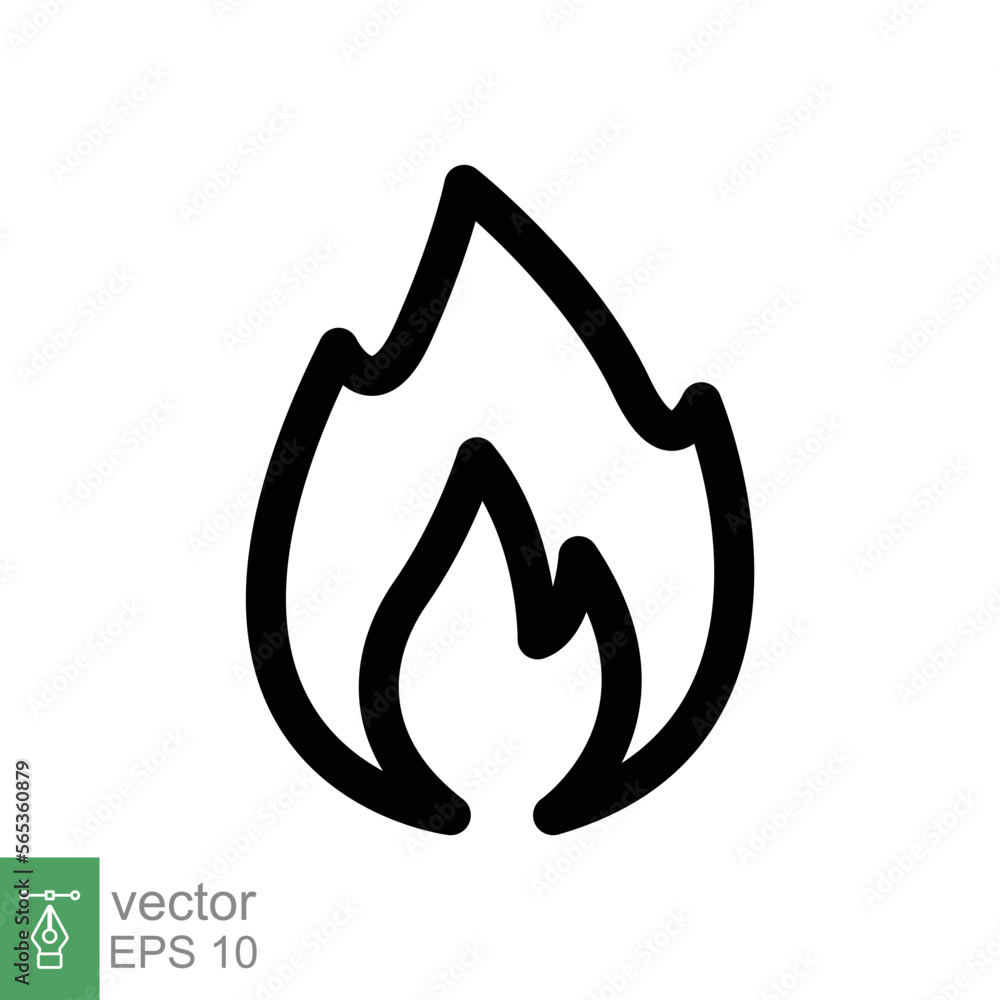 Fire flame line icon. Simple outline style. Passion symbol, flammable logo, grill, heat, hot, burn warning concept, light sign. Vector illustration design isolated on white background. EPS 10. Fire flame line icon. Simple outline style. Passion symbol, flammable logo, grill, heat, hot, burn warning concept, light sign. Vector illustration design isolated on white background. EPS 10.
