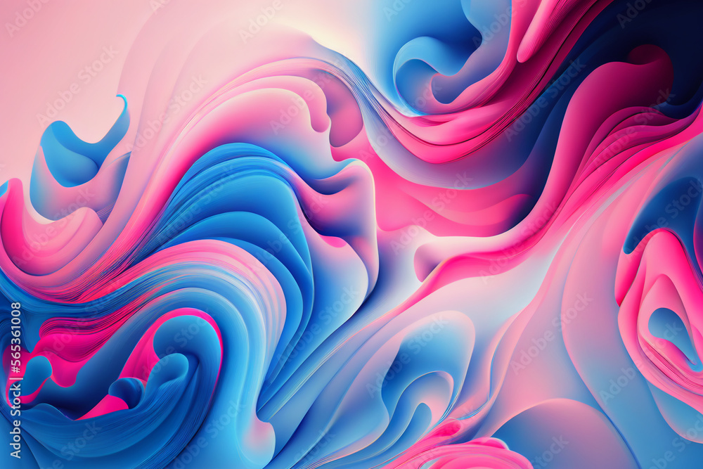 Abstract blue and pink swirl wave background. Flow liquid lines water ...