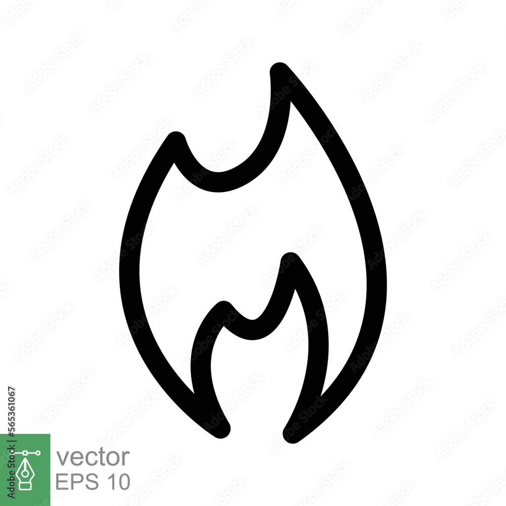 Fire flame line icon. Simple outline style. Passion symbol, flammable logo, grill, heat, hot, burn warning concept, light sign. Vector illustration design isolated on white background. EPS 10. Fire flame line icon. Simple outline style. Passion symbol, flammable logo, grill, heat, hot, burn warning concept, light sign. Vector illustration design isolated on white background. EPS 10.