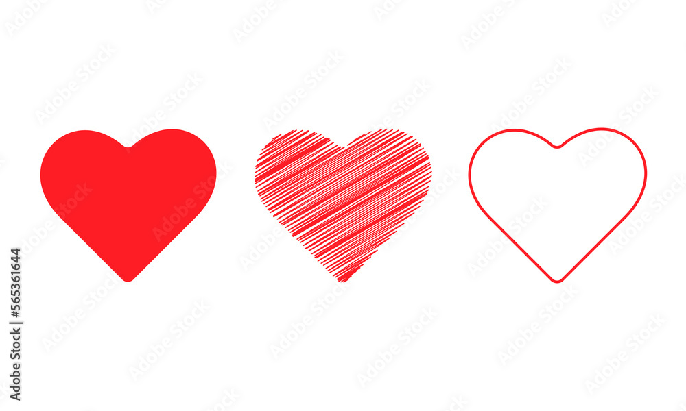 Red, hatched and outline of the heart on a white background