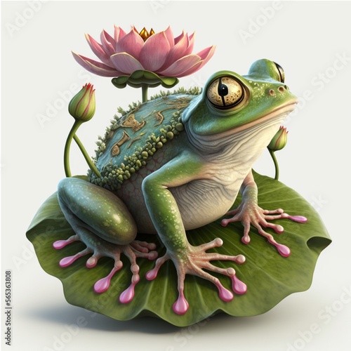 Generative AI technology  a frog on a lotus leaf