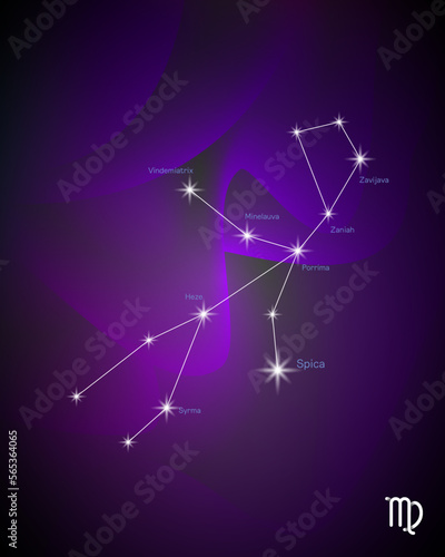 VIRGO zodiac horoscope star constellation space symbol, horoscope night sky map. thin line sign art design vector illustration