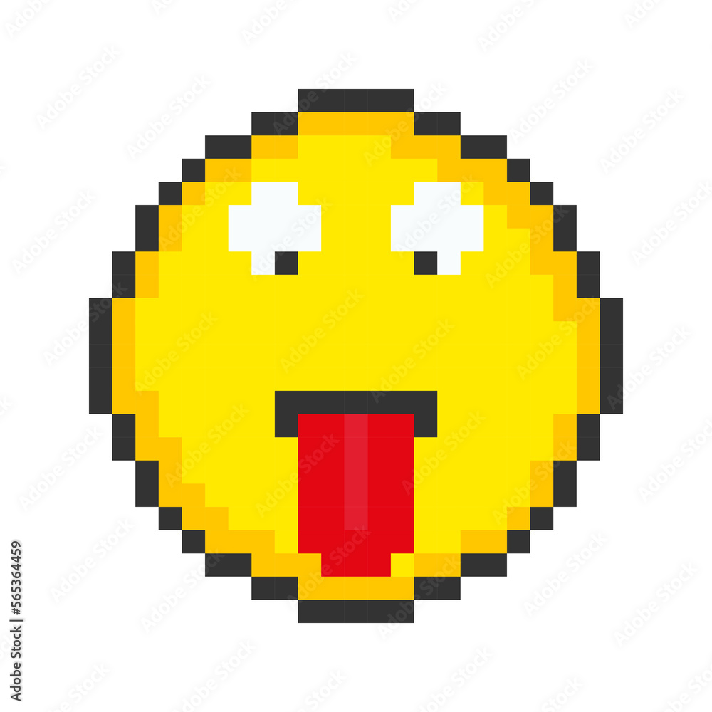 Face with tongue hanging out icon. Pixel art emoticons. Vector illustration. Face with tongue hanging out icon. Pixel art emoticons. Vector illustration.