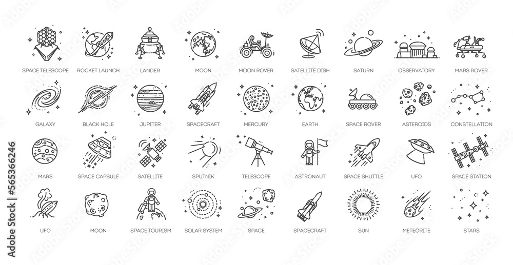 Set of space icon vector illustration in outline style