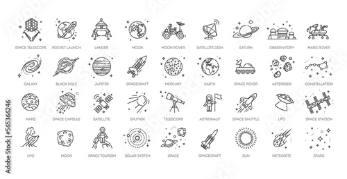 Set of space icon vector illustration in outline style