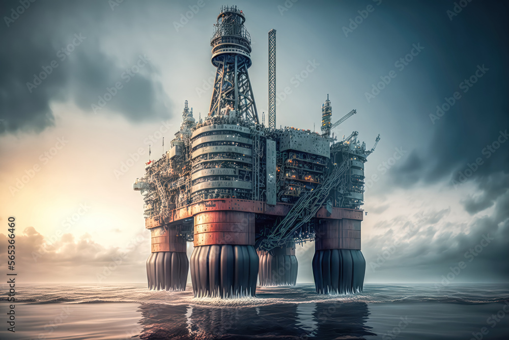 Ölplattform Bohrturm der Schwerölindustrie in der Nordsee Drilling Rig Generative AI Digital Art
