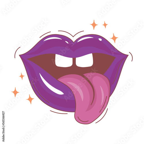 Doodle open mouth with tongue hanging out, front teeth and purple lips