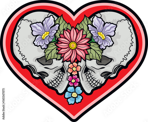 valentine skull with heart, grunge vintage design t shirts
