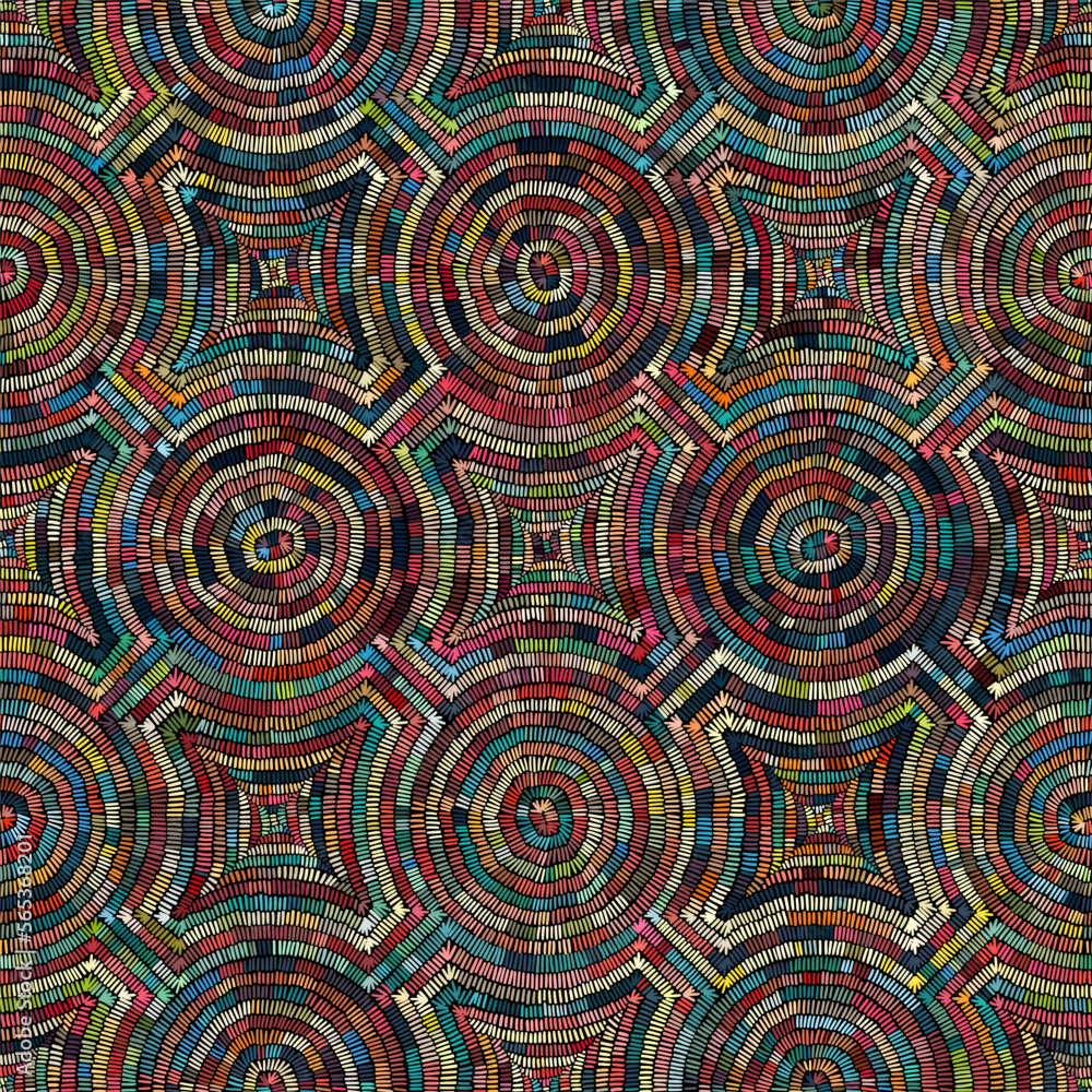 Embroidered seamless geometric pattern. Ornament for the carpet. Ethnic and tribal motifs. Colorful print of handmade. Vector illustration.