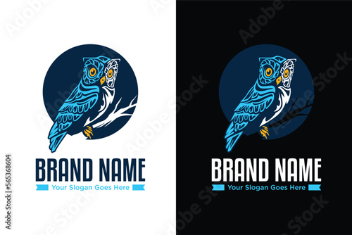 Floral owl illustration logo design