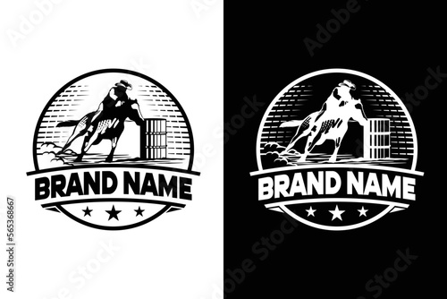 Barrel Racer Horse and Rider illustration logo design