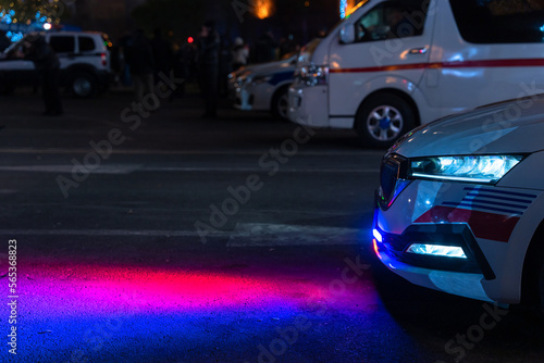 Police car with flashing lights on