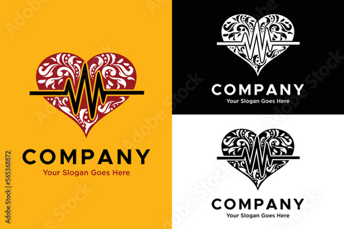 Floral medical heart illustration logo