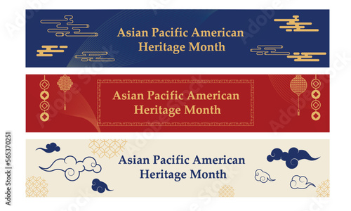 May Asian American and Pacific Islander Heritage Month. Illustration with text, Chinese pattern. Asia Pacific American Heritage Month, Vector