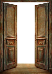 Canvas schilderij Oude deur Geopende antieke deuren zwarte muur  © hacohob